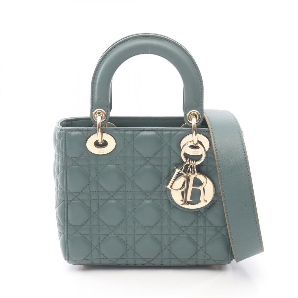 Christian Dior Lady Handbag Leather Green